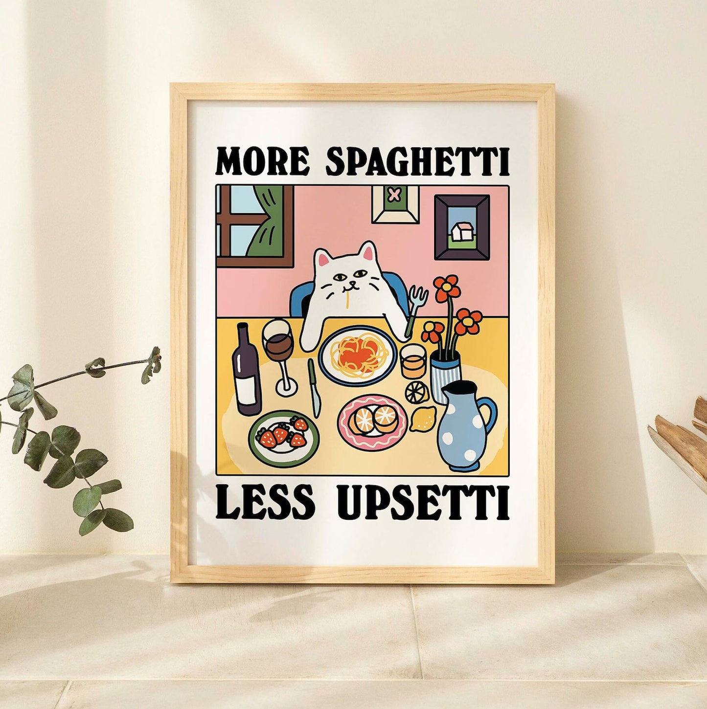 More Spaghetti Less Regretti Cat Print