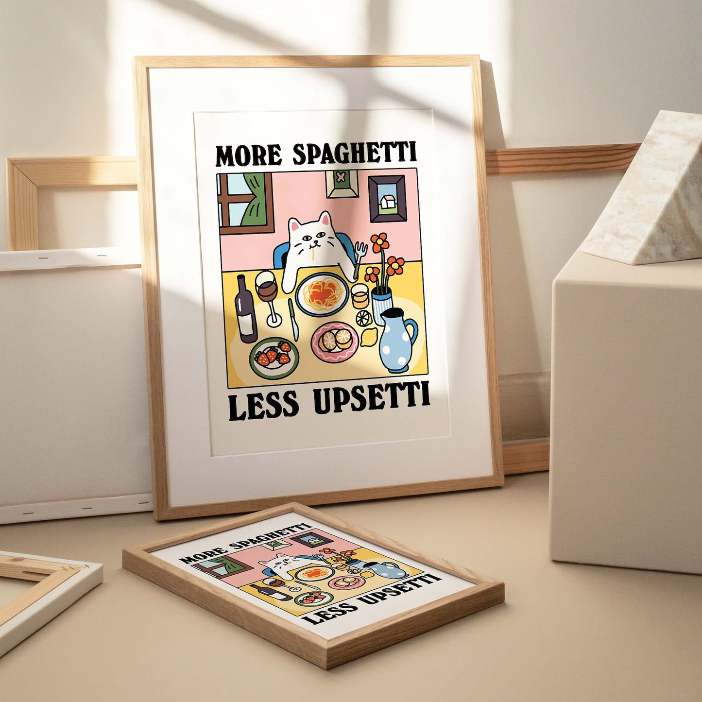 More Spaghetti Less Regretti Cat Print
