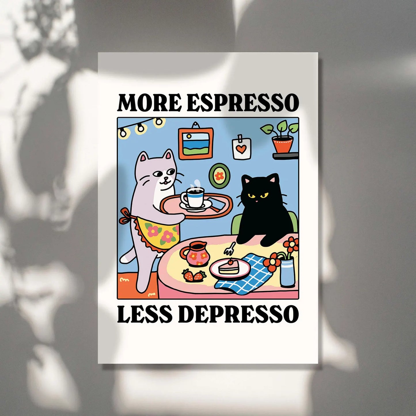 More Espresso Less Depresso Black Cat Wall Print