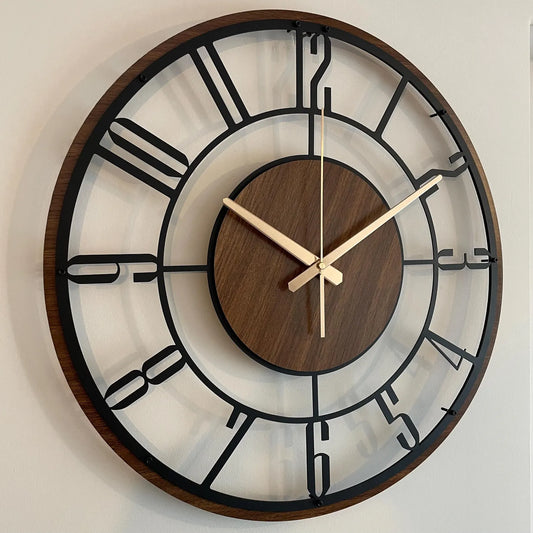 Large Wooden Metal Wall Clock