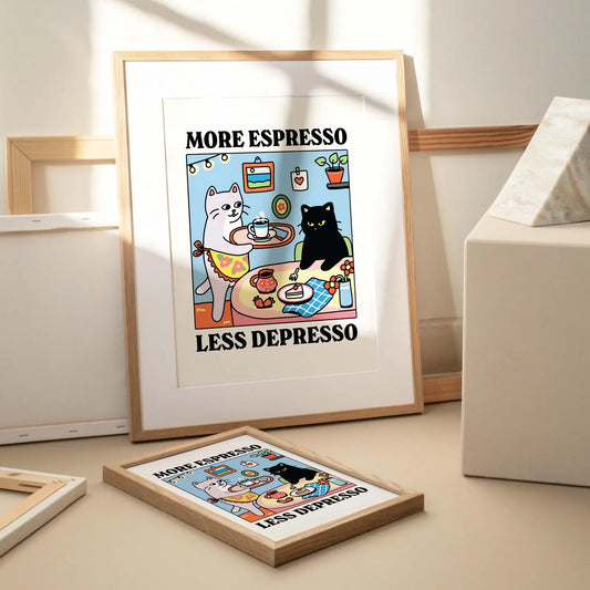 More Espresso Less Depresso Black Cat Wall Print